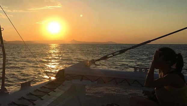 Coucher de soleil depuis le catamaran