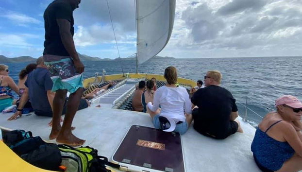 On the catamaran deck