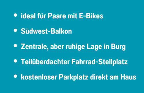Casa Ueberall - Ruhige DG-Ferienwohnung für 2 Erwachsene in Burg - Balkon mit Abendsonne, hochwertige Ausstattung, überdachter E-Bike-Stellplatz, Nähe zur Altstadt & Restaurants - Foto 4