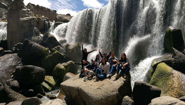 Enjoying the visit to the Pillones Waterfall