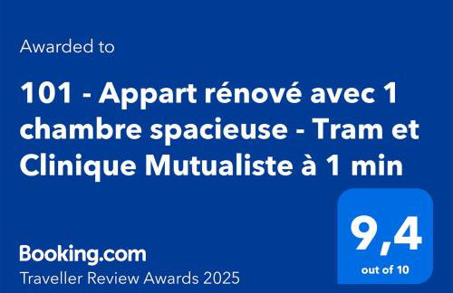101 - Appart rénové avec 1 chambre spacieuse - Tram et Clinique Mutualiste à 1 min - Foto 2