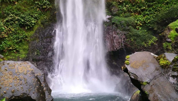 Cascata tra rocce e vegetazione