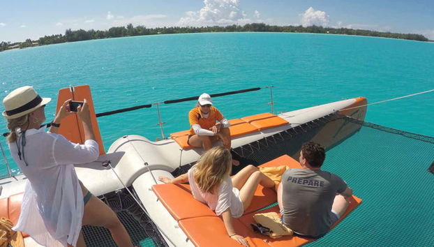 Sunbathing on the catamaran