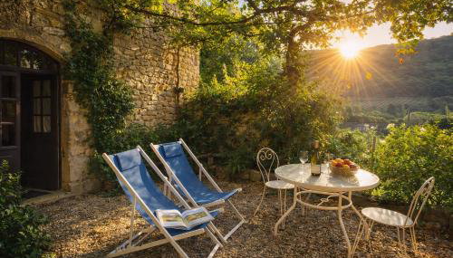 La Couple, Séjour à deux au Château d'Autoire, studio de charme, tonnelle, vue vallée et village - Photo 2, Garden, sunbed, Garden view