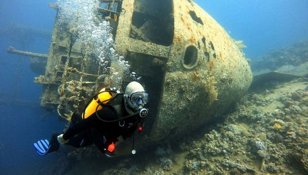Buceando junto a un buque sumergido
