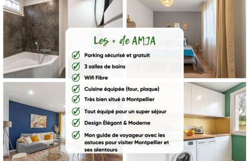 AMJA Proche clinique Saint-Roch apt 3 chambres 3 salles de bain parking gratuit idéal famille groupe coworking 10 min centre ville 10 min plage 5 min sortie autoroute - Foto 3