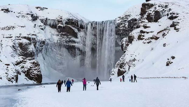 Skógafoss Waterfall in winter