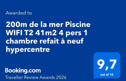 200m de la mer Piscine WIFI T2 41m2 4 pers 1 chambre refait à neuf hypercentre - Foto 5