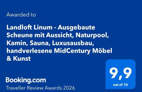 Landloft Linum - Ausgebaute Scheune mit Aussicht, Naturpool, Kamin, Sauna, Luxusausbau, handverlesene MidCentury Möbel & Kunst - Photo 2