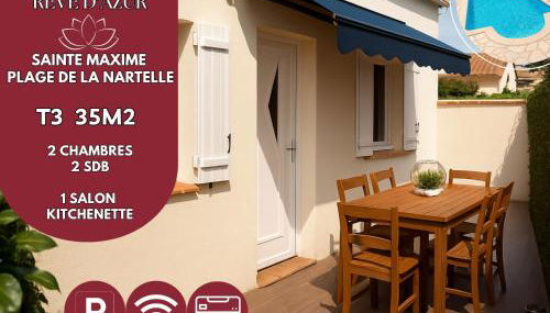 T3 de 35m2 - Bord de mer - plage de la Nartelle- Sainte maxime - piscine partagée -Parking - BBQ - 2 Chambres 2 Salle de bains - Foto 3