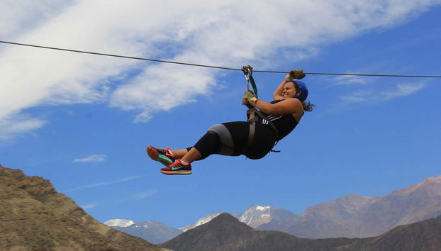 Enjoying the ziplining activity