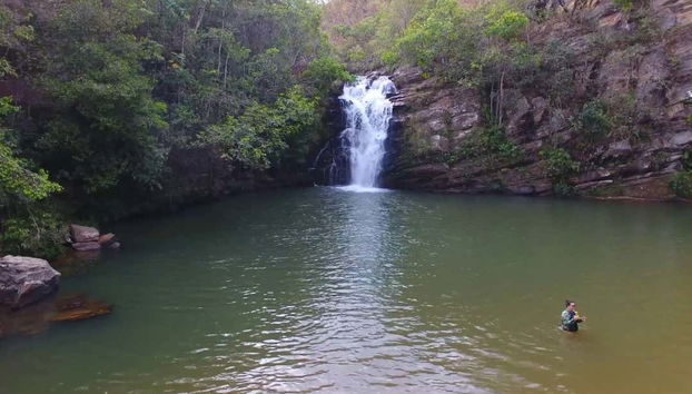 Desfrutando da cachoeira Santa Maria