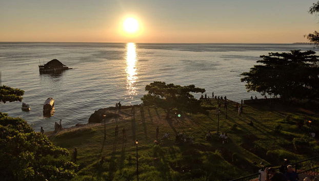 Enjoying the sunset with a drink