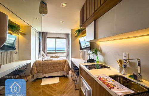 Studio Lindo e Finamente Decorado com Vista Mar - Foto 13