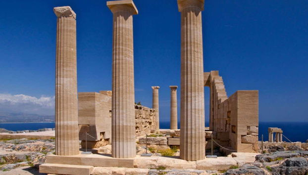 Ancient columns of the acropolis in Lindos