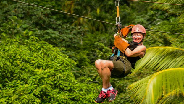Enjoying the rope slide experience