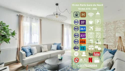 Parking Gratuit - 15mn Paris - 5mn à pied Gare Epinay Villetaneuse - Terrasse - Jardin - De 1 à 10 personnes - Stade de France - Casino d'Enghien - Hippodrome, Université - Foto 3