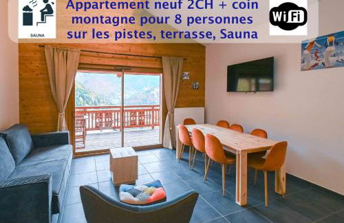 Dans résidence neuve LE SNOW ROC sur les pistes, appartement 8 personnes 2 chambres et coin montagne avec Terrasse WIFI et SAUNA - Photo 1