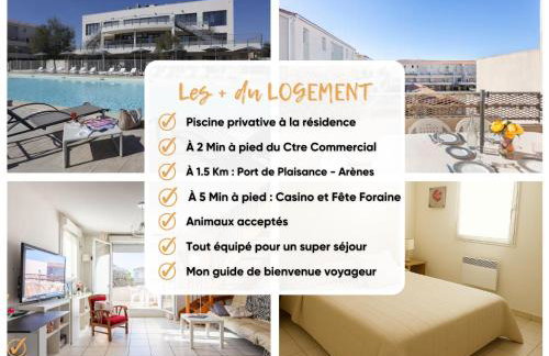 LE BLEU CAMARGUE - T3 EN DUPLEX CLASSÉ 3 ETOILES - CLIM - ARRIVÉE AUTONOME - Piscine privative à la résidence - Parking Gratuit - Wifi FIBRE - Animaux acceptés - Idéale Famille couple télétravail - Foto 3