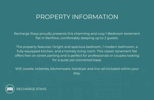 Free Parking - Sleeps 2 - 1 Bed Tenement - Renfrew - Foto 1