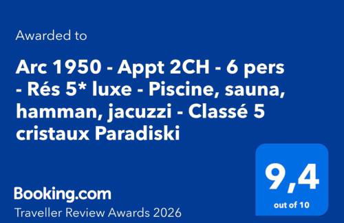 Arc 1950 - Appt 2CH - 6 pers - Rés 5* luxe - Piscine, sauna, hamman, jacuzzi - Classé 5 cristaux Paradiski - Photo 3