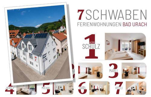 7SCHWABEN - 7 vollausgestattete Wohnungen unter einem Dach mitten in Bad Urach - Küche - Bad - WLAN - Waschmaschine - kostenloses Parken - E-Bike-Garage mit Ladestation - Altstadt, Bus, Bahn, E-Ladestation unter 5 Min - barrierefrei - rollstuhlgerecht - Foto 1