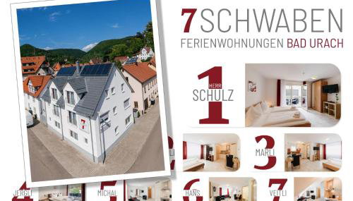 7SCHWABEN - 7 vollausgestattete Wohnungen unter einem Dach mitten in Bad Urach - Küche - Bad - WLAN - Waschmaschine - kostenloses Parken - E-Bike-Garage mit Ladestation - Altstadt, Bus, Bahn, E-Ladestation unter 5 Min - barrierefrei - rollstuhlgerecht - Foto 1