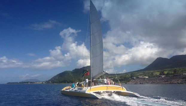 Enjoying the cruise aboard the catamaran