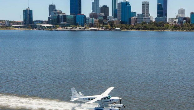 The seaplane taking off