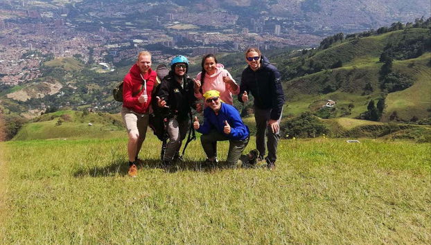 Taking a photo before flying over Medellin
