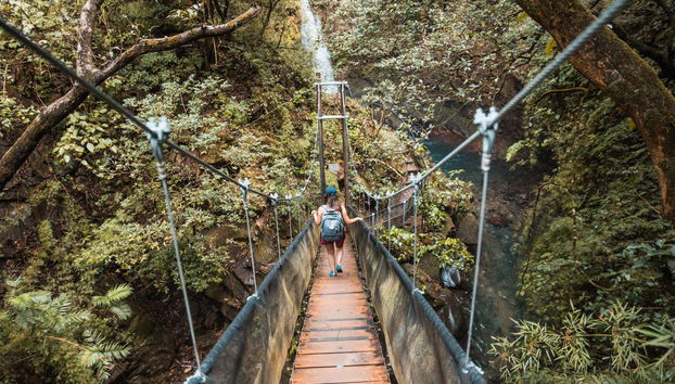 Crossing a suspension bridge