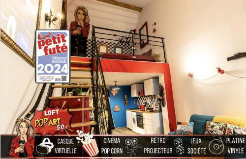 LOFT "POP ART 50's" Idéal PRO - Écran cinéma rétroprojecteur - WIFI Fibre - Borne arcade de jeu - Centre Ville - Foto 1