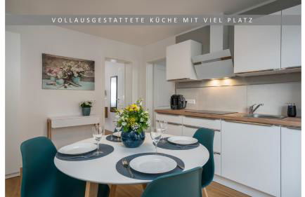 Apartment Leinetal mit Kamin & Kaminholz, 1-3 Personen , Schlafzimmer mit Boxspringbett 180x200 & hochwertige Hotelbettwäsche, bequemes Einzelbett im Wohnzimmer, Terrasse, Einbauküche, - Photo 5