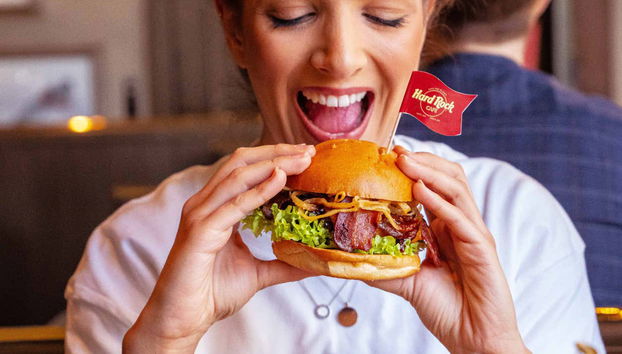 Enjoying a burger at the Hard Rock Cafe Florence