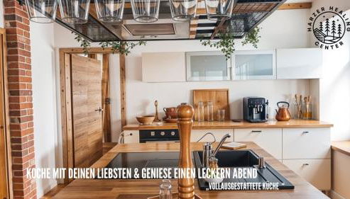 HARZER HEALING CENTER 2024 Gemütliche Landhauswohnung mit Fussbodenheizung,XXL Kochinsel,XXL Regenduschen,Modern,Hochwertig,Persönlich,Vollausgestattet - Foto 2, stove, toaster, minibar