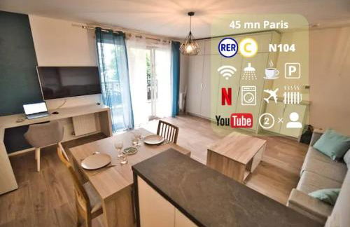 Luxe Neuf - 8mn pied RER C-Paris-Eiffel Tower, Parking Rue Gratuit, Balcon Privé, Matelas Bultex 160x200, Ascenseur, Hôpital d'Arpajon - Foto 32