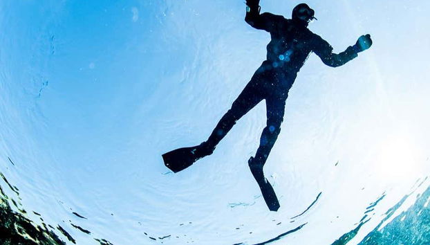 Floating in the crystal clear waters