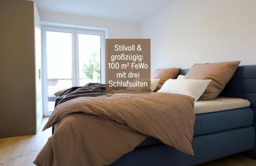 Ferienhaus Höckelheim - FeWo Blaue Lagune - neu, modern & geräumig - 100 qm - 3 Schlafzimmer - bis 6 Gäste, Babies reisen gratis - Garten, Grill & Terrasse - Fußbodenheizung - Smart-TV - Küche mit Backofen, Spülmaschine & Toaster - nahe Göttingen - Foto 1