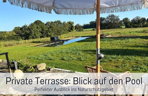 Landloft Linum - Ausgebaute Scheune mit Aussicht, Naturpool, Kamin, Sauna, Luxusausbau, handverlesene MidCentury Möbel & Kunst - Photo 43