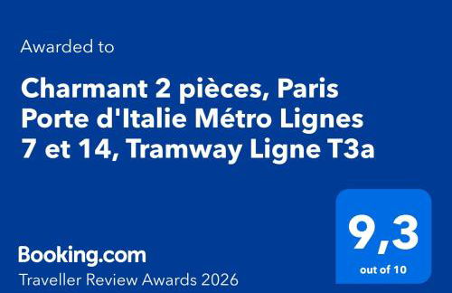 Charmant 2 pièces, Paris Porte d'Italie Métro Lignes 7 et 14, Tramway Ligne T3a - Foto 3