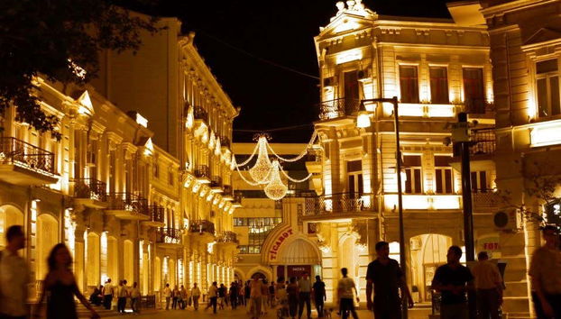 The streets of Baku illuminated at night