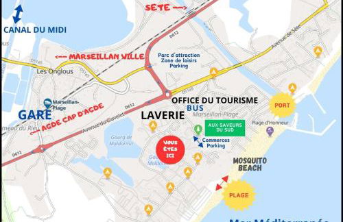 Résidence Le SUNSET Marseillan-plage, entre mer et lagune de Thau, étape vélo, famille, couple, VRP, toutou admis, jardin, parking privé gratuit, vélos, Clim, WIFI fibre gratuite, commodités, plage et piste cyclable à proximité, 6 couchages nous contacter - Foto 1