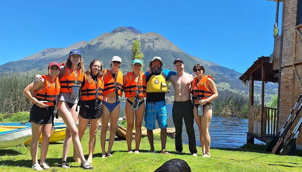 Take a group picture on this canoe adventure!