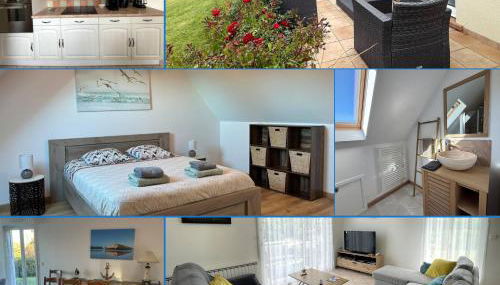 Saint Ho Mer Maison lumineuse vue mer 8 pers 4 chambres 2 sdb 2 WC étage rénové en 2025 belle terrasse grand jardin clos parking 8 mn à pied petite plage grand jardin près de Port en Bessin, Bayeux et plage Omaha beach - Foto 2