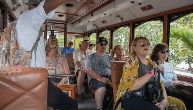 Listening to the guide's explanations