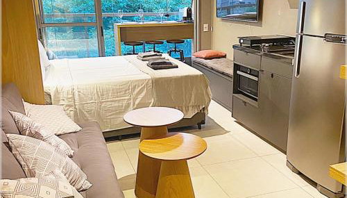 Consolacao GREY BOX - Studio de Luxo no Centro - Ar Condicionado - Cama Queen - Maquina de Lavar - Prox Metrô- Cozinha Completa - Wifi 500mbps - 7 andar - Foto 3, stove, pet friendly, minibar