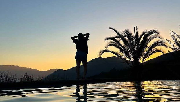 Sunset over the swimming pool