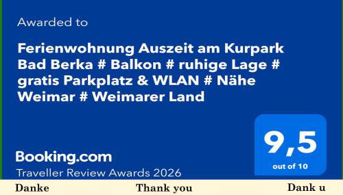 Ferienwohnung Auszeit am Kurpark Bad Berka - auch im Frühling toll! # Balkon # ruhige Lage # gratis Parkplatz & WLAN # Nähe Weimar # Weimarer Land - Foto 3
