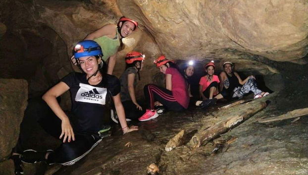 A group exploring the cave