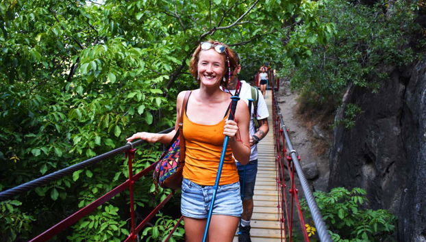 Crossing a suspension bridge